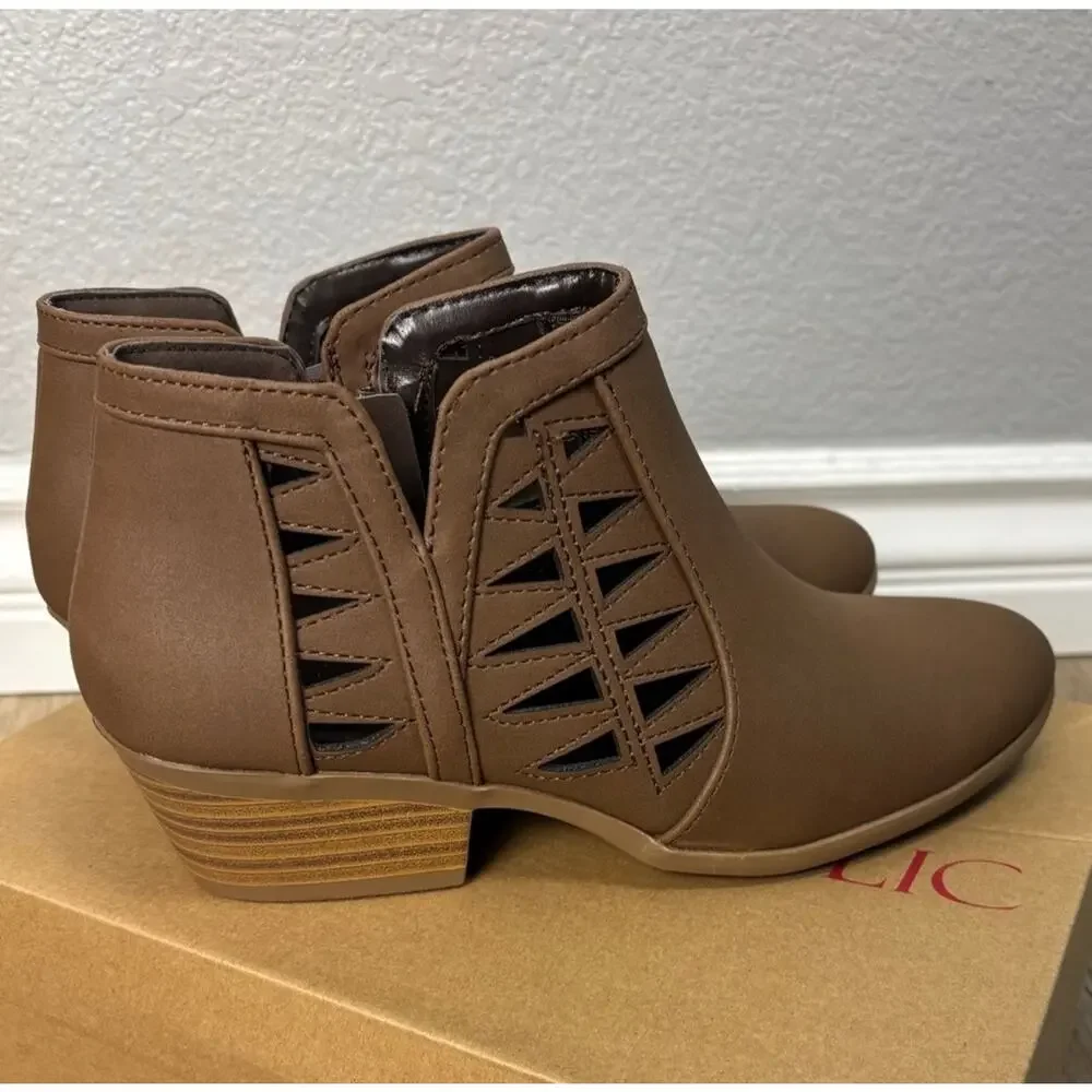 New Marco Republic Women's Brown Ankle Booties with Cutout Design - Western, 7.5